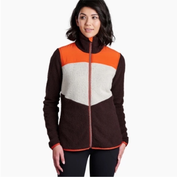 Kuhl Women’s Prism Full Zip Jacket Brown Orange Fleece XL Outdoors Fall Ski - Picture 1 of 8